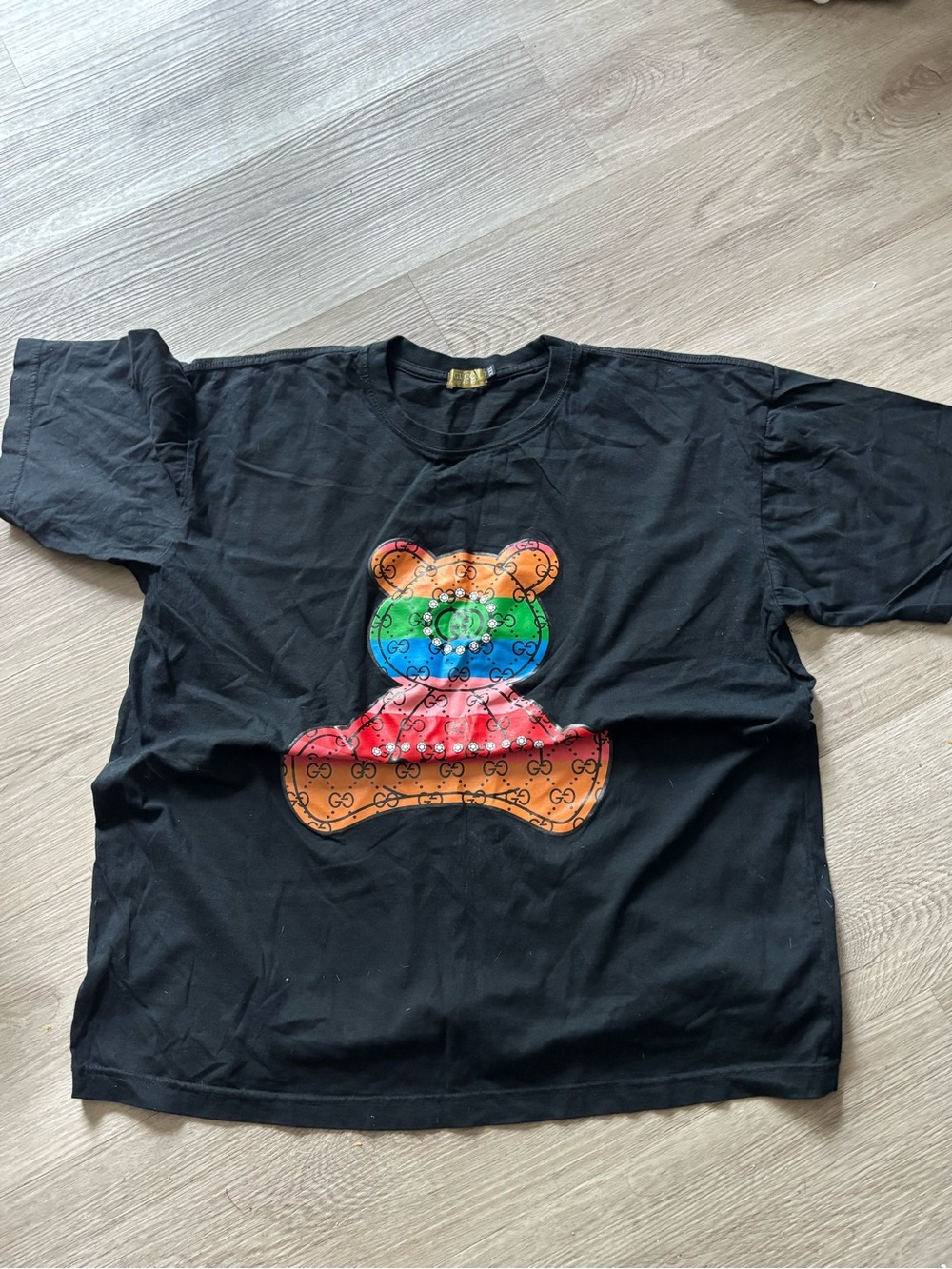 Black Woman Graphic Tee with Rainbow Bear Print